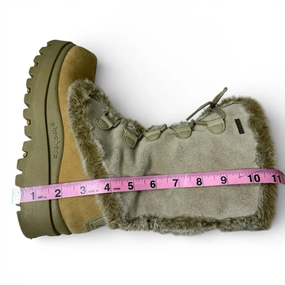Y2k Skechers Lace Up Chunky Platform Boots Size 8 Faux Fur Suede Trashy Steppers